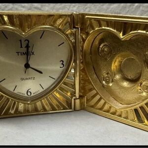 grandma’s MZ Berger Timex Square Heart Locket Collectible Mini-Clock And Picture
